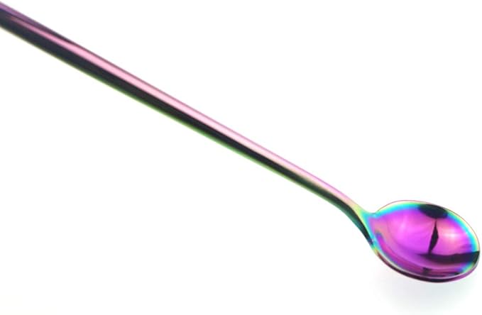Gugrida 4-Piece 18/10 Stainless Steel Luxury Mirror Polished Rainbow Colorful Long Handle Spoon Coffee Milk Spoon Stirring spoon Silverware Flatware Cutlery