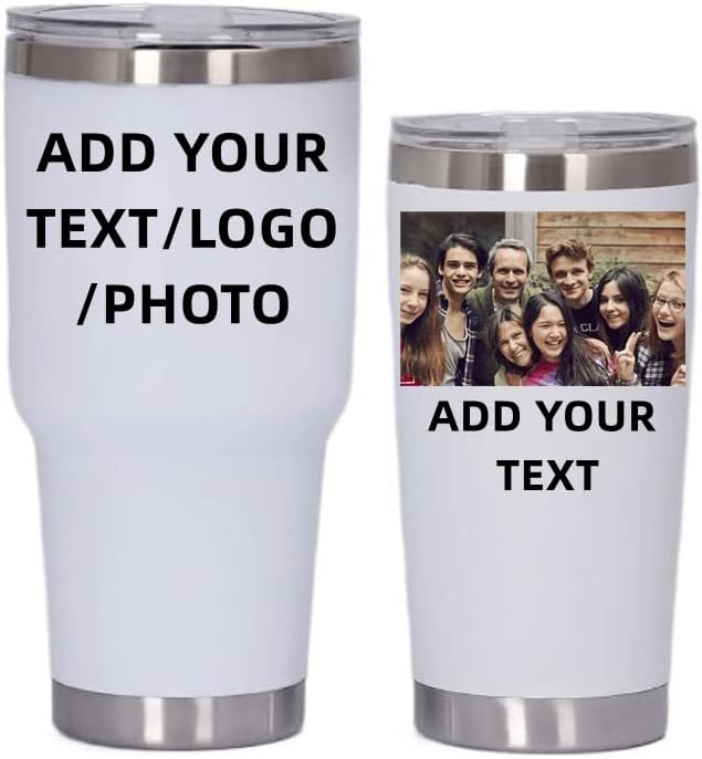 Personalized Photo 20oz 30oz Stainless Steel Tumbler,Custom Coffee Tumbler Cup With Lid And Strawstraw Vacuum Insulated With Text Photo Logo (White)