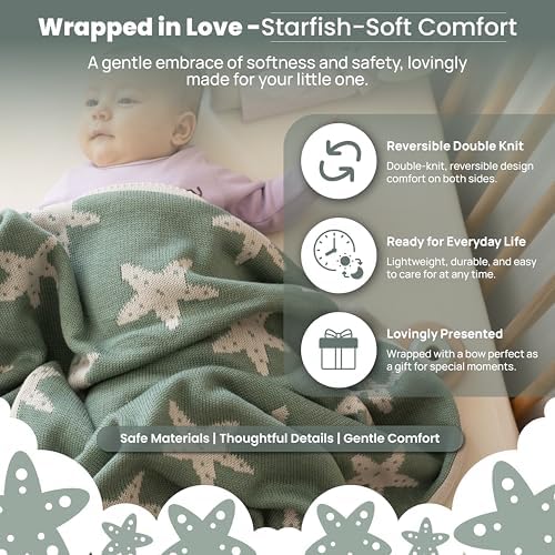 Baby Blanket 30x40 in, Green – Soft Reversible Knit with Gift Bow, Oeko-Tex Certified, Breathable Swaddle & Receiving Blanket for Newborns, Crib & Stroller - Image 2