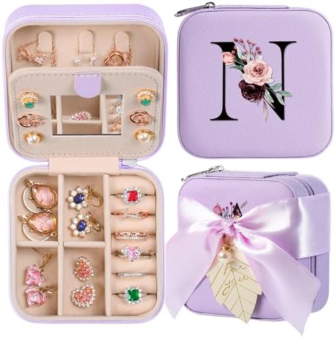 AYGXU Travel Jewelry Box for Women and Girls - Small Case With Initial A-Z - Teacher Gifts by AYGXU