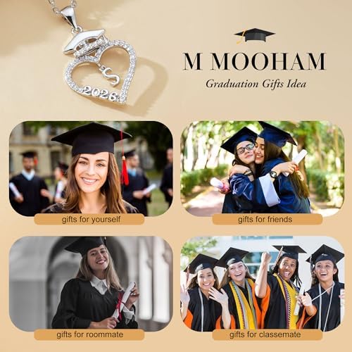 M MOOHAM Graduation Gift for Her 2026, 14K White Gold Plated CZ Graduation Cap Heart Pendant Initial Necklaces for Women Teen Girls High School College Graduation Gift for Her - Image 5