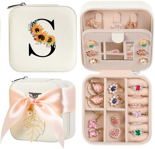 AYGXU Travel Jewelry Box for Women and Girls - Small Case With Initial A-Z - Teacher Gifts by AYGXU