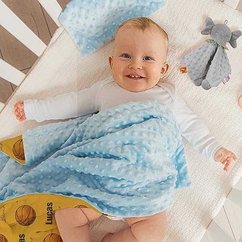 Custom Basketball Blanket - Personalized Name with Basketball Patterns - Soft Plush Flannel Blanket with Double Layer Dotted Backing for Baby Toddler Kids Teen Boys Girls Gifts Yellow - Image 5