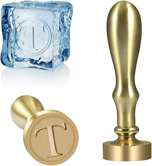 Ice Cube Stamp for Cocktails, Brass Head with Handle, Branding for Whiskey Drinks Party Wedding Making DIY Crafting (Letter T)