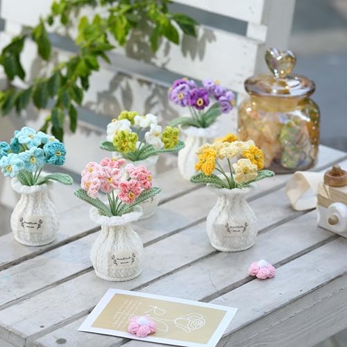 Forget-Me-Not Crochet Flower Potted Plant – Handmade Desk Decor, 7 Bloom Crochet Flowers in Gentle Purple Shades - Image 3