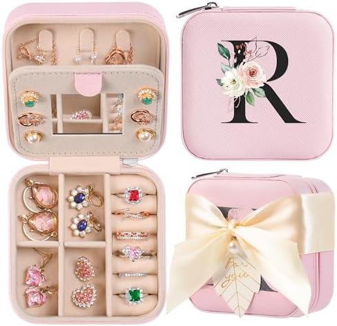 AYGXU Travel Jewelry Box for Women and Girls - Small Case With Initial A-Z - Teacher Gifts by AYGXU