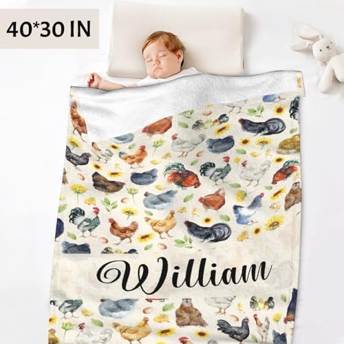Chickens Personalized Name Blanket Gift for Boy Girl, Chickens Watercolor Custom Name Throw Blanket for Hen Chicken and Rooster Lovers Soft Lightweight 40"x50" for Kid for Sofa,Bed and Living Room - Image 3