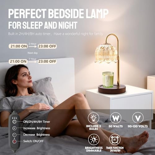 Fragrance Candle Warmer Lamp with 2 Bulbs Electric Candle Warmer with Timer & Dimmer for Home Decor - Image 2