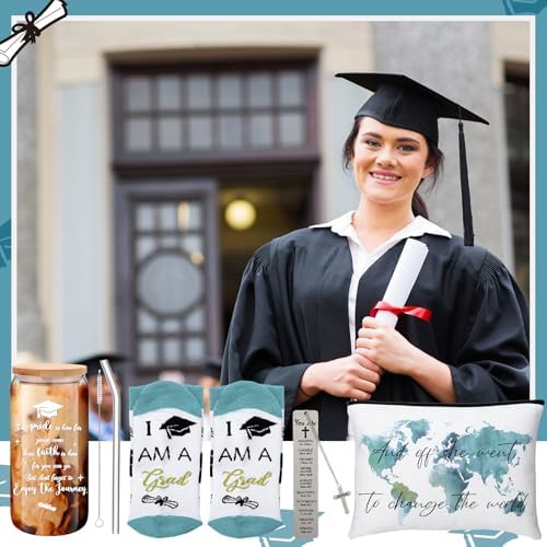 Skylety Graduation Gifts for Her 2026 College Graduation Gifts for Women Bracelet Socks Glass Cup Keychain Cosmetic Bag for College - Image 4