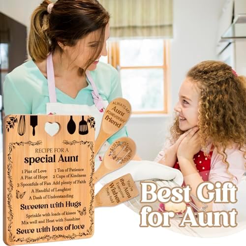 Gifts for Aunt - "Recipe for a Special Aunt" Aunt Birthday Gifts Cutting Board Set, Bamboo-Made Engraved Utensil Set, Aunty Birthday Gifts, Mothers Day Gifts for Aunt - Image 3