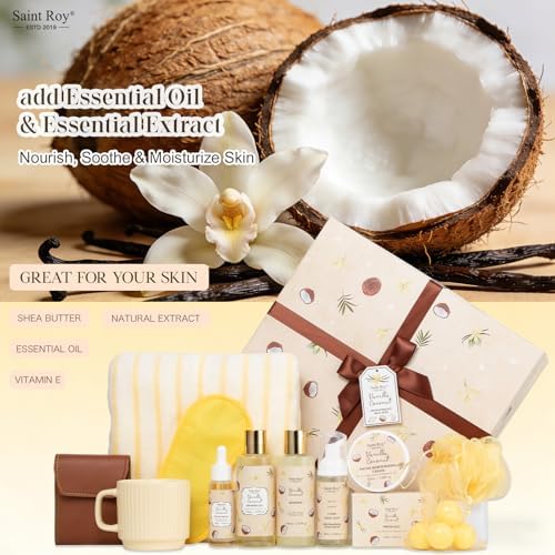 33Pcs Coconut Vanilla Spa Bath Gift Basket for Women & Men, Skin Care Set - Image 4