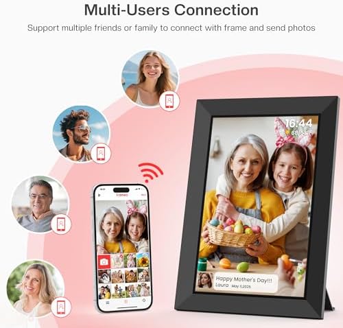 Frameo 10.1 Inch WiFi Digital Picture Frame, Smart Cloud Electronic Photo Frame with HD IPS Touch Screen Slideshow 32GB Memory Auto-Rotate Wall Mount, Share Photos/Videos from Phone - Gifts for Mom - Image 6