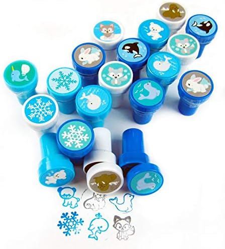 TINYMILLS 24 Pcs Arctic Animals Stampers for Kids Winter Animal Stamps Party Favor Goodie Bag Stuffers Holiday Party Prizes Classroom Rewards Pinata Filler