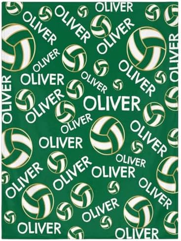 Personalized Baby Blankets for Girls Boys, Custom Baby Blanket with Name Swaddle Toddler Fleece Blanket Personalized Gift Green Volleyball Text by RIRIX