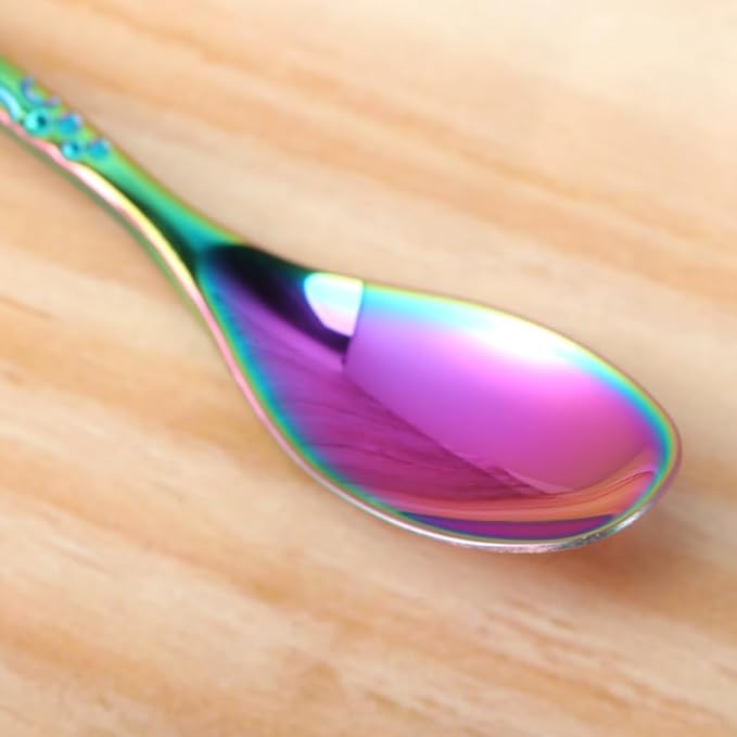 Colorful Titanium-plated Stainless Metal Animal Shape Mini Stirring Spoon Cartoon Tiny Dessert Spoon with Long Handle Rust-resistant Kitchen Tableware for Coffee and Tea