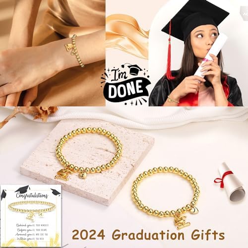 2026 Graduation Gifts, Graduation Gift for Her High School College Graduation Gifts for Teen Girls 5th 8th Grade Masters Degree Grads Initial Bracelets for Women Letter A-Z Charm Bracelet Daughter Niece Granddaughter Girlfriend Jewelry - Image 3