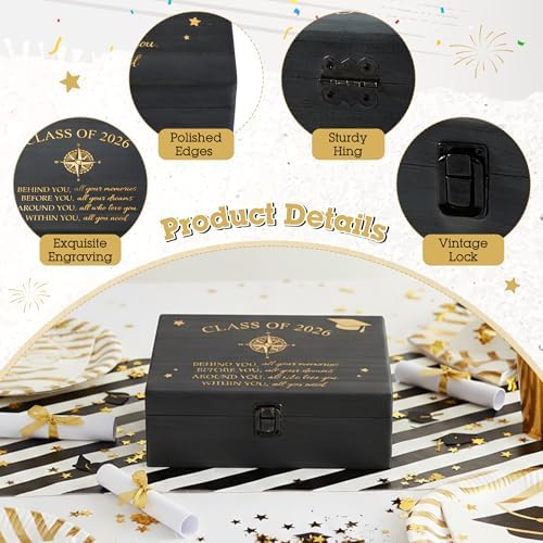 R HORSE Graduation Keepsake Wood Box, Wooden Engraving Memory Box for High School Graduates, Engraved Class of 2026 Graduation Gift for Him Her Memory Storage & Party Favor - Image 3