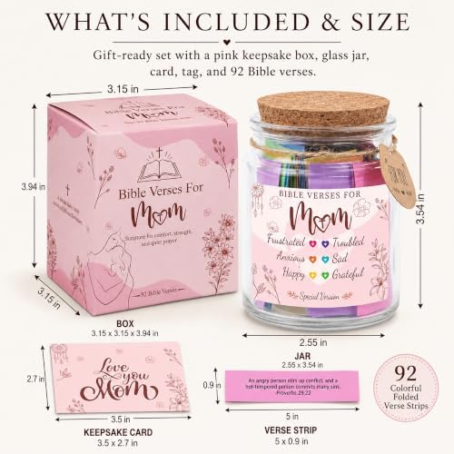 Bible Verse Jar for Mom – 92 Color-Coded Bible Verse, Birthday Gifts for Mom, Christian Gifts For Mom - Image 2