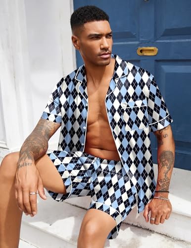 Ekouaer Mens Silk Satin Pajamas Set Short Sleeve Button Up Lounge Pjs Set - Image 5