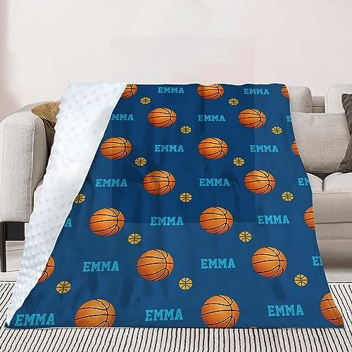 Custom Basketball Blanket - Personalized Name with Basketball Patterns - Soft Plush Flannel Blanket with Double Layer Dotted Backing for Baby Toddler Kids Teen Boys Girls Gifts Blue - Image 4