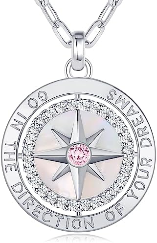Compass Birthstone Pendant Necklace for Women, S925 Sterling Silver Jewelry by LOUISASECRET
