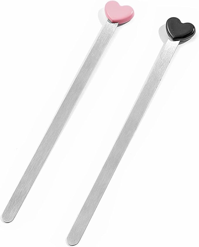 Love Heart Metal Bookmarks Set - Heart Stainless Steel Bookmarks, Reading Page Markers Gifts for Women, Book Lover, Girls, Boys,Couples Gifts (Black+Pink)