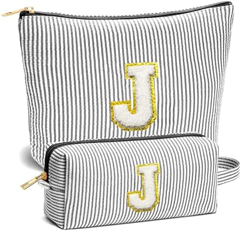Travel Essentials - Portable Travel Toiletry Bag for Women, Initial Makeup Kit Organizer Make up Cosmetic Bag Set, Black J by Fohufo
