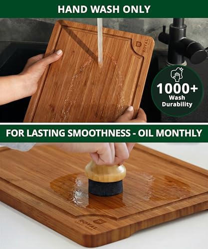 ROYAL CRAFT WOOD Wooden Cutting Boards for Kitchen Appliances - Non Toxic Bamboo Wood Cutting Board Set with Deep Juice Groove, Side Handles, Charcuterie & Butcher Block for Meat, Meal Prep & Serving - Image 6