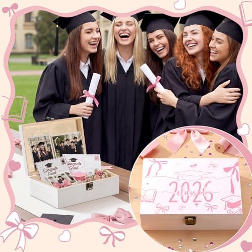 Graduation Memory Keepsake Box with Photo Custom 2026 Large Grad Card Box with Customized Picture Gift for Him Her for Graduate Grad High School Party(Pink,Bows) - Image 4