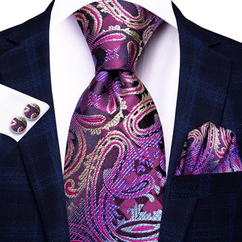 Hi-Tie Lot 5 Pcs Gift Box Mens Tie Set Necktie with Pocket Square Cufflinks Silk Neck Tie Collection - Image 3