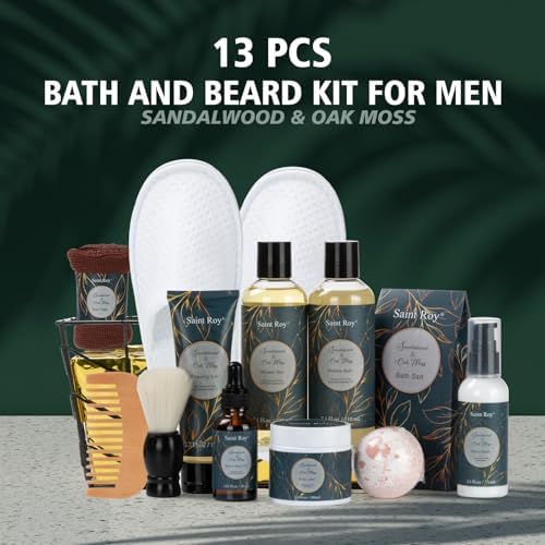 15Pcs Sandalwood Oak Moss Gift Baskets for Men, Man Bath & Body Gift Set - Image 6