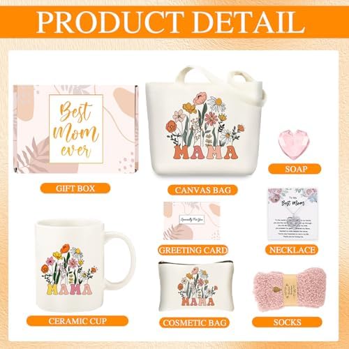 DHQH Mother’s Day Gifts for Mom from Daughter Son, Mama Birthday Gifts Set, 11oz Coffee Mug with Tote Bag, Mama Necklace for Women - Image 2