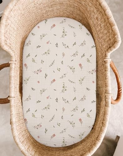 Muslin Bassinet Sheets 2 Pack, 33" x 17", (Petal Leaf & Pink) - Image 2