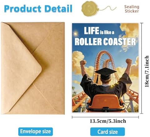 Life is Like a Roller Coaster Graduation Card – Funny Congrats Grad Card, Humorous Graduation Gift for Him or Her, High School or College Card with Envelope - Image 3
