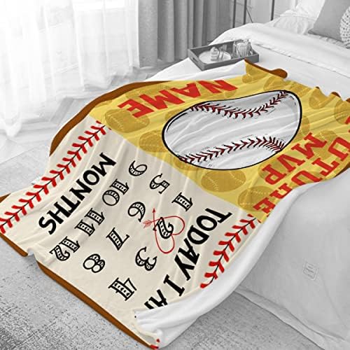 Personalized Baby Month Blanket Name Blanket | Monthly Milestone Blanket for Newborn Boy Girl | 60"x80" | Baseball Sport Customized Throw Blanket with Name for Souvenir Gift - Image 2