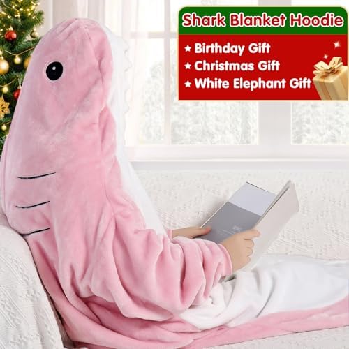 Waitu Shark Blanket Hoodie Funny Birthday Gifts for Women Men Boys Girls, Zipper Wearable Shark Hooded Blanket Cute Shark Costume Cozy Flannel Shark Sleeping Bag for Shark Lovers (Adult, Bright Pink) - Image 3