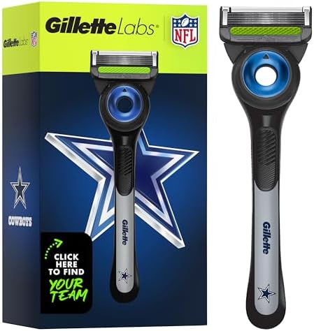 Gillette Labs Special NFL Cowboys Edition Shaving Razor for Men - 1 Handle, 4 Razor Blade Refills & Magnetic Stand, GilletteLabs with Exfoliating Bar by Gillette