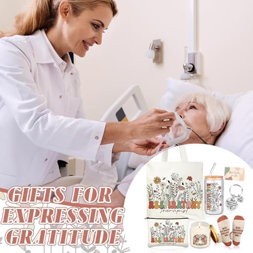 Funnymoom 6 Pcs Respiratory Therapist Gifts for Women Thank You Therapist Gifts with17 oz Glass Cup Canvas Tote Makeup Bag Birthday Gift Set for Respiratory Therapy - Image 5