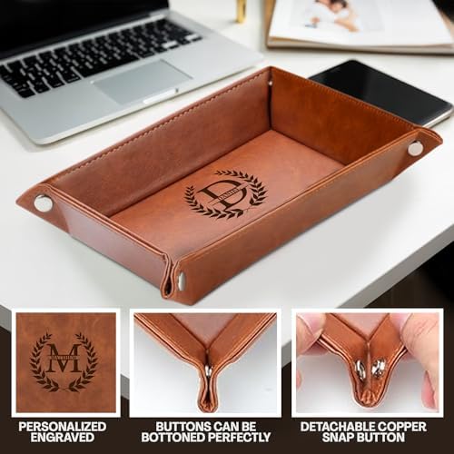Personalized Engraved Leather Tray for Men with Engraved Name, PU Leather Valet Organizer for Dad, Custom Gift for Him, Custom Catchall Tray for Desk, Office, Accessories Travel Organizer for Men - Image 5