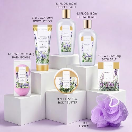 Spa Gifts for Women - Spa Luxetique Bath Baskets for Women, 8 Pcs Lavender Bath Sets with Bubble Bath, Lotion, Birthday Sets, Mothers Day Gifts for Mom - Image 2
