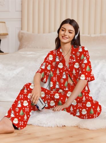 Ekouaer Women Pajamas Set Button Down Sleepwear Short Sleeve Pjs Long Pants - Image 4