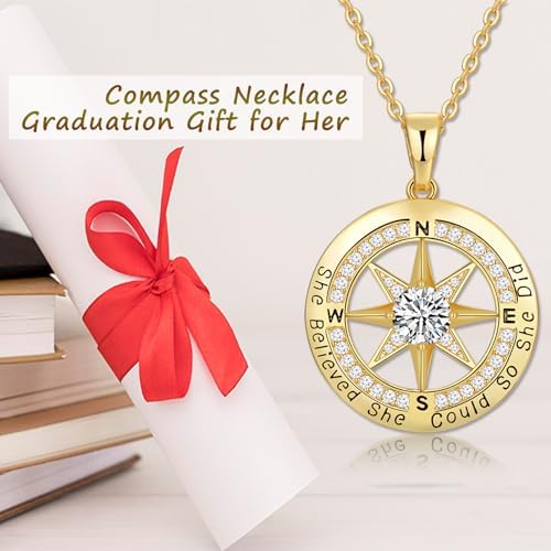 Graduation Gifts for Her, Graduation Necklaces for Her, S925 Sterling Silver Compass Necklace for Women, College Graduation Jewelry Gift, Senior High School Middle School Graduation Gifts for Her - Image 3