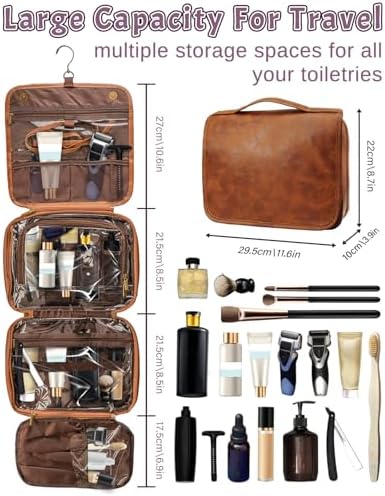 Sparklove Large Personalized Toiletry Bag, Gifts for Men Custom Engraved Leather Travel Bag, Engraved Name Waterproof Travel Kit & Gifts for Him Husband Father (Father's Day, Christmas) - Image 3