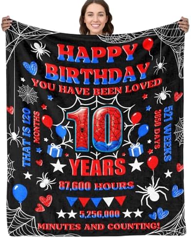 10 Year Old Boy Gifts Blanket – Happy Birthday Soft Fleece Throw for Boys, Double Digits 10th Birthday Present, You Have Been Loved Blanket with Heartfelt Message, Kids Teens Boys Room Decor 50"x60" by tgruihm