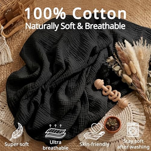 Pro Goleem Muslin Bassinet Sheet for Boys and Girls, Soft Breathable Fitted Cotton Baby Sheets Set for Oval Hourglass and Rectangular Bassinet Mattress, Neutral,1 Pack (Black) - Image 4