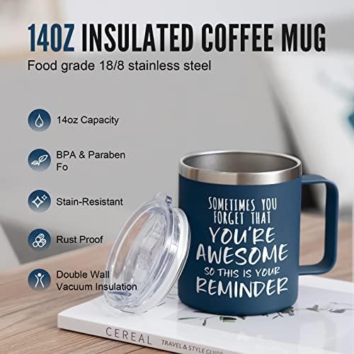 NOWWISH Inspirational Coffee Mug for Men, 14oz Vacuum Insulated Stainless Steel Cup, You Are Awesome Gift for Husband, Boyfriend, Dad - Navy Blue - Image 3