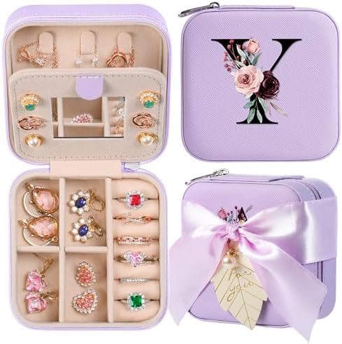 AYGXU Travel Jewelry Box for Women and Girls - Small Case With Initial A-Z - Teacher Gifts by AYGXU