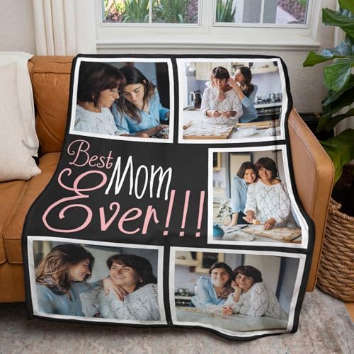 inkArts Custom Mom Blanket with 5 Photos Personalized Blanket with Pictures Customized Throw Gifts for Mom Grandma Photo Throw Blanket for Birthday Mother's Day, 15 Colors Available - Image 2