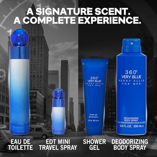 Perry Ellis 360 Very Blue 4 Pieces Gift Set for Men, (3.4 Ounce Eau de Toilette Spray + 6.8 Ounce Body Spray + 3.0 Ounce Shower Gel + 0.25 Ounce Eau de Toilette Spray) - Image 3