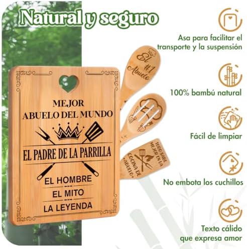 Regalos para Abuelo en Español, Tabla de Cortar de Bambú con 3 Utensilios - Image 7